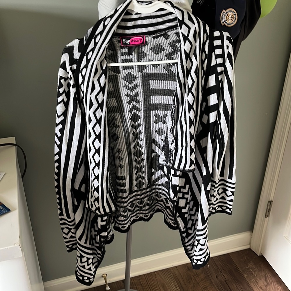 Aztec print cardigan.